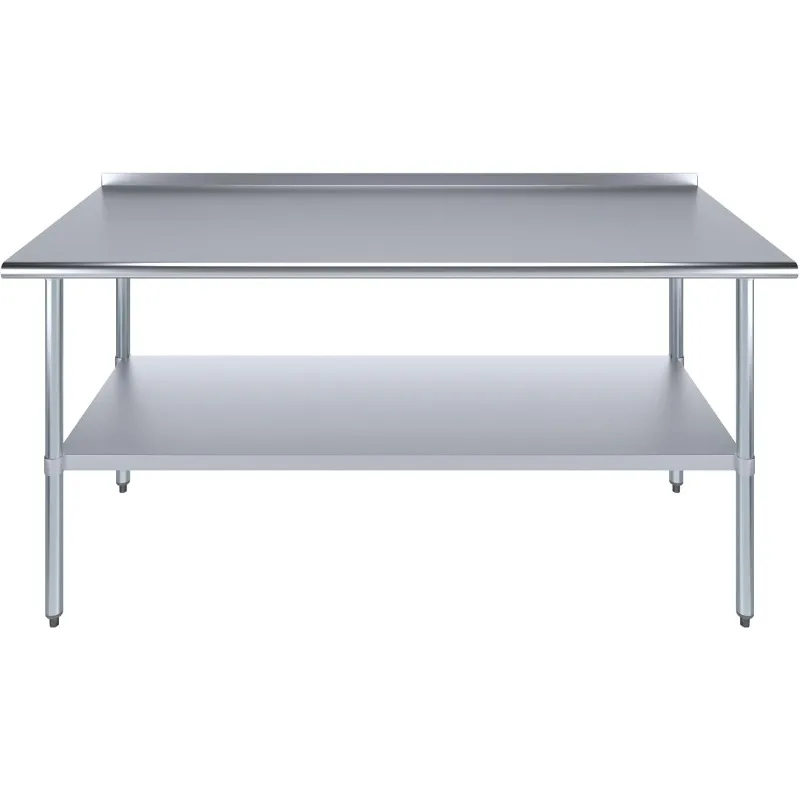 Table de travail en acier inoxydable avec dosseret de 1.5 po, table de préparation des aliments de cuisine en métal, NSF, 72 po de long x 30 po de profondeur