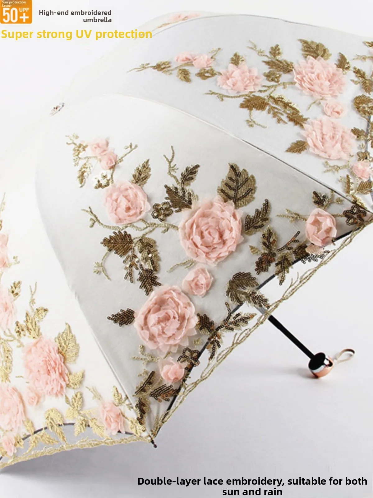 

Women's Double Layer Umbrella Sunade UV Protection Rainproof Embroidered Bla Glue Princ Sun Bloing Umbrella