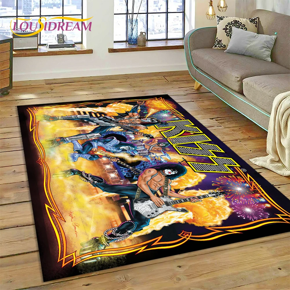 Latest Kiss Rock Heavy Metal Band Rug Carpet for Living Room Bedroom Home Decor,Floor Mat Non-slip Decoration for Sofa Doormat