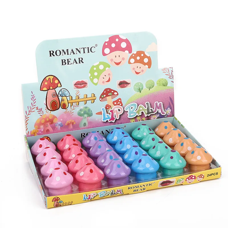 Wholesale 24pcs Lip Balm Lot Cute Mushroom Shape Fruit Flavor Natural Moisturizing Brighten Lip Balm Kawaii Lips Care In Bulk