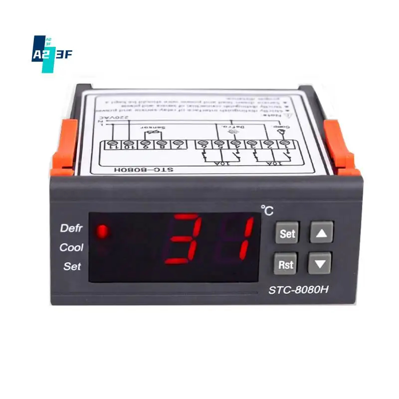 

A23F-STC-8080H Регулятор температуры Термостат для холодильника Цифровой дисплей Микрокомпьютер Контроллер температуры 220 В