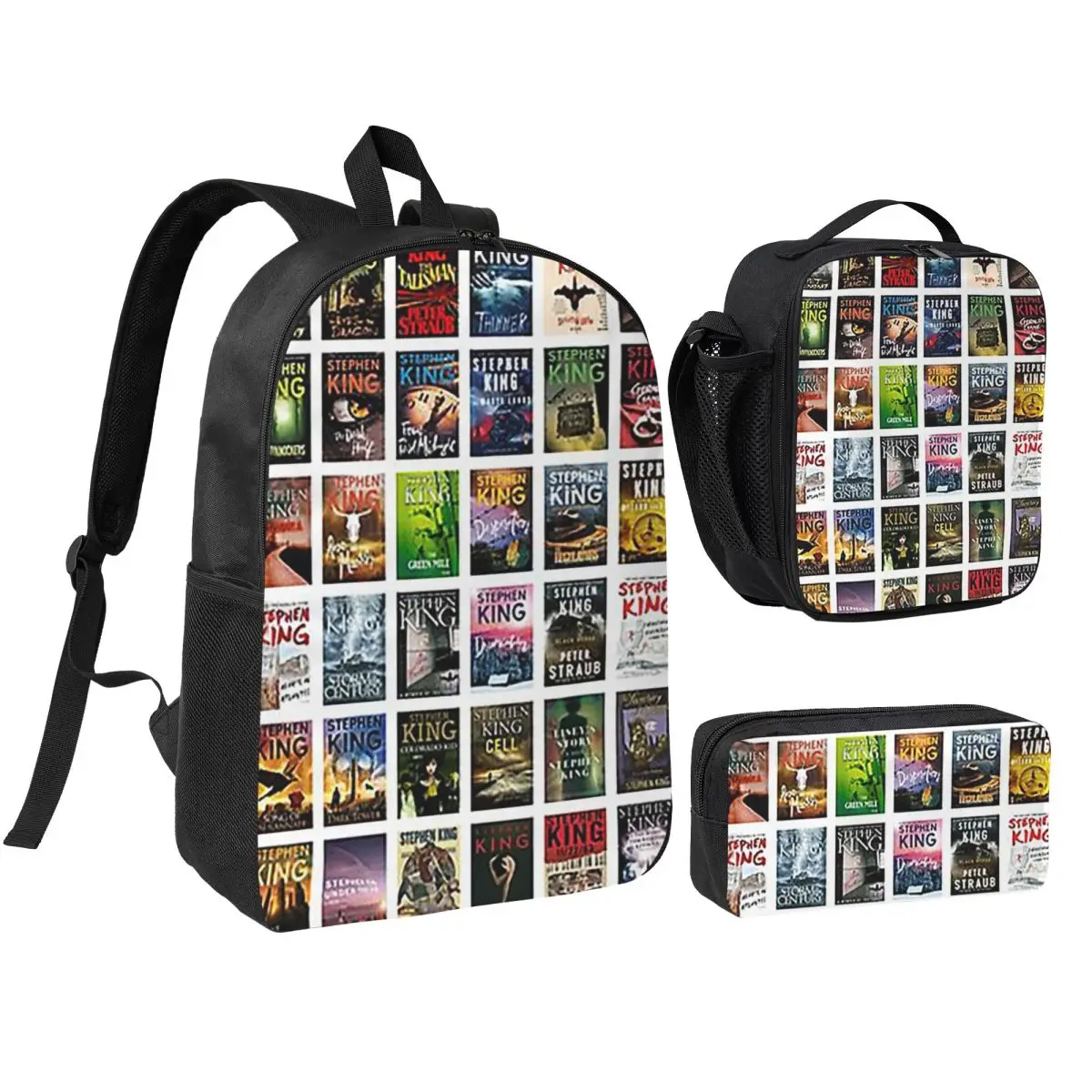 

Complete Works Of Stephen King Backpack Boys Girls BookBag School Bag Shoulder Bags 3ps Insulated Lunch Bag Pencil Case