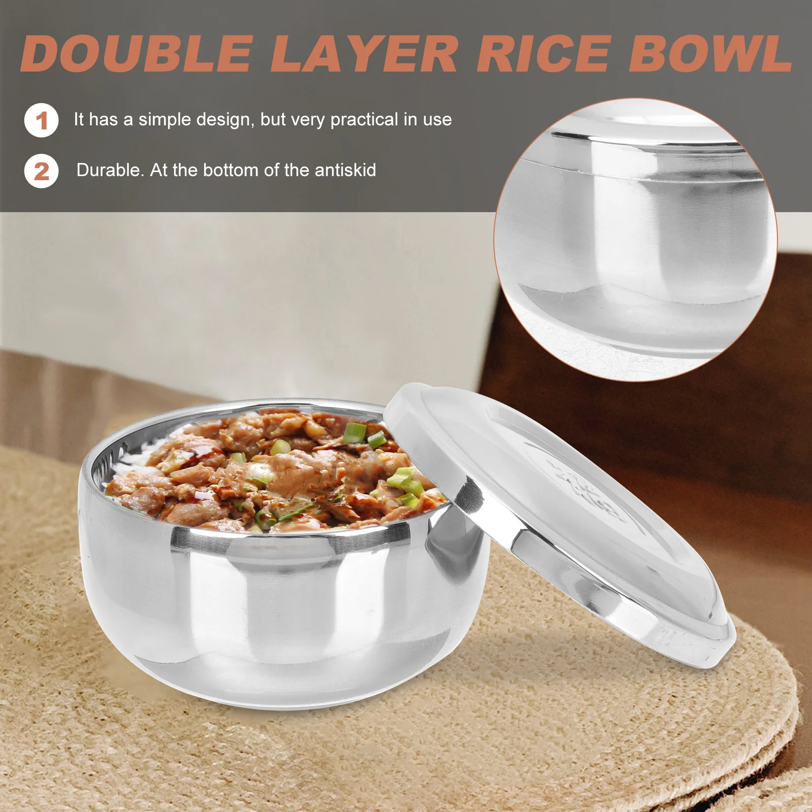 

Double-Layer Stainless Steel Rice Bowl Korean Style Food Bowl for Soup Salad Kitchen Supplies Stainless Steel Rice Bowls