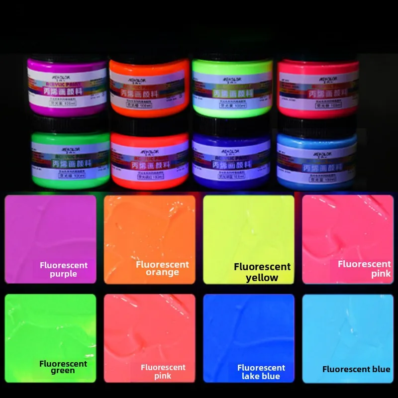 100ml Fluorescent Acrylic Paint Waterproof and Sun Resistant Painting Graffiti Gypsum Doll Coloring Water-based Coating