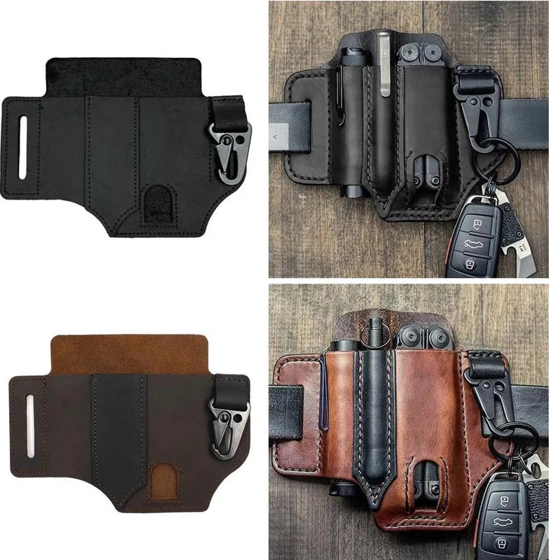 

High-quality Tactical Multi Tool Belt Leather Bag Portable Tool Storage Bag Holster Outdoor Camping Waist PU Leather Pocket