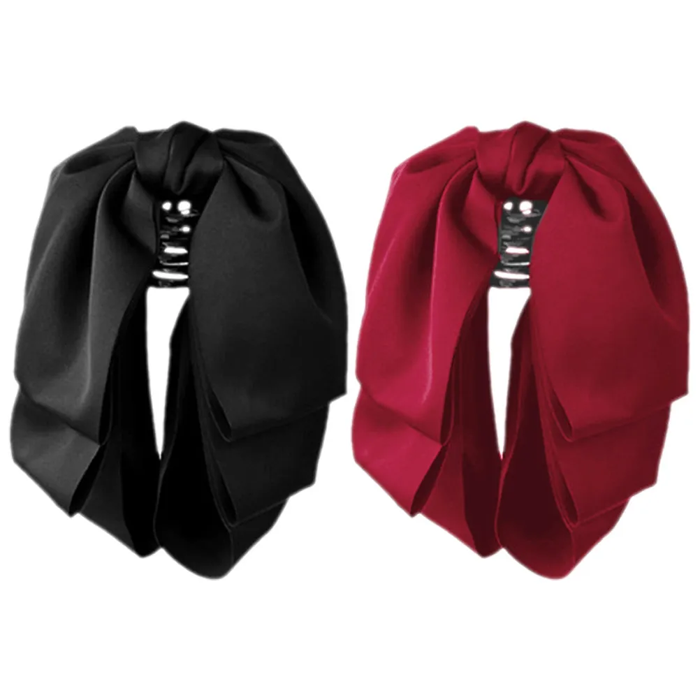 

2Pcs Elegant French Bow Hair Claw Clips Decorative Ponytail Holders Ribbon Hair Barrette Accessories for Women Daily Casual