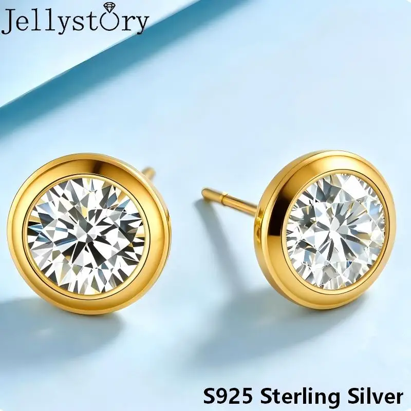 JellyStory Classic Round Stud Earrings S925 Sterling Silver Moissanite Exquisite Minimalist Jewelry for Daily Commute