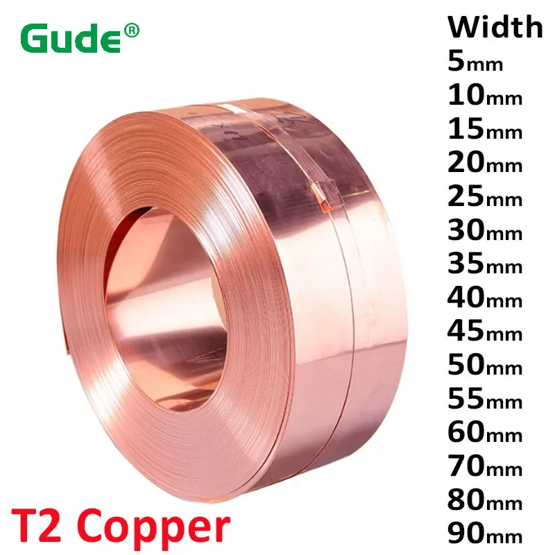 1Meter Wide 10mm~90mm T2 Copper Belt Pure Copper Sheet Copper Foil Grounding Conductive Heat Sink Thick 0.05mm~1mm