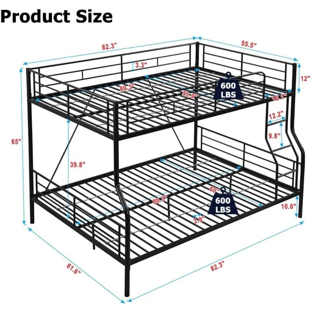 Queensize stapelbedden, robuust stapelbed Full XL over queensize met ladder voor kinderen jongens meisjes tieners, converteerbaar tot 2 aparte bedden