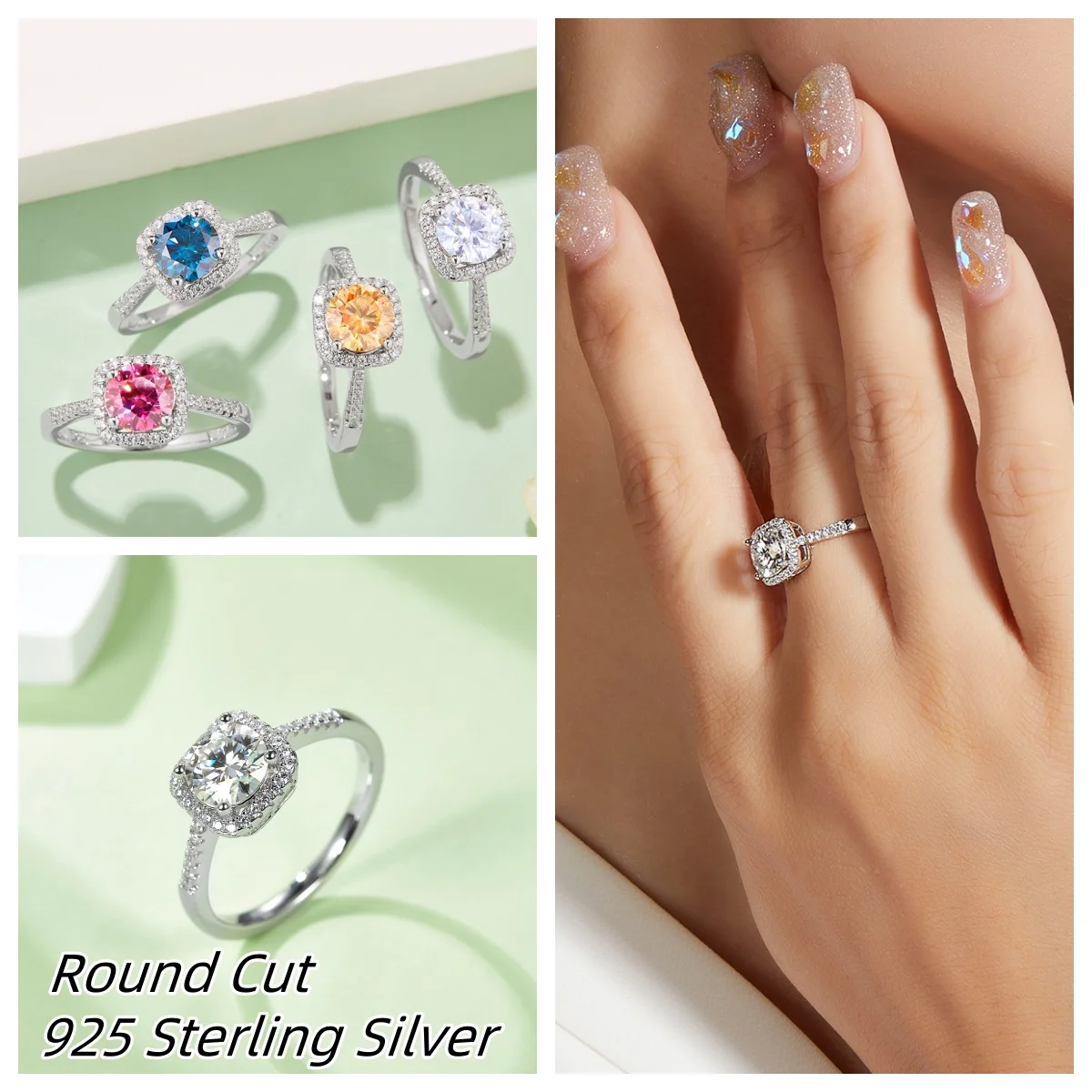 

Fashion Design 925 Sterling Silver Moissanite Engagement Ring Round Cut For Women Wedding