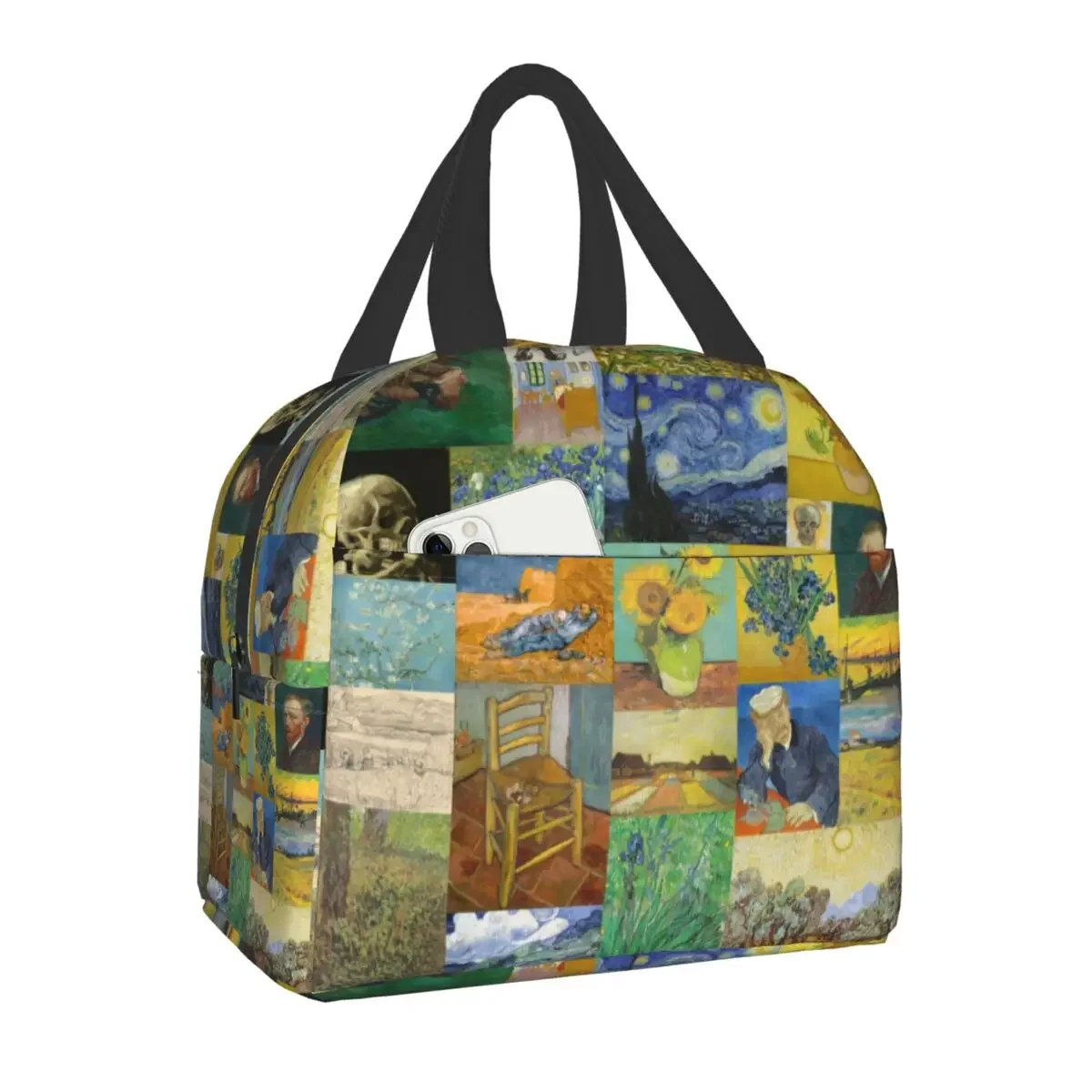 Bolsa de almuerzo aislada con Collage de pintura de Van Gogh para mujer y niño, fiambrera térmica a prueba de fugas para el trabajo, escuela, noche estrellada, flores