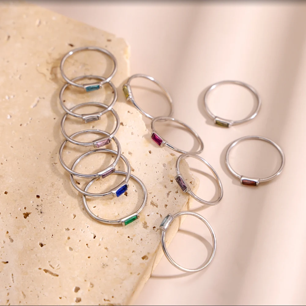 Stainless Steel Minimal Birthstone Stone Simple Tiny Rings Fashion Thin Dainty for Woman Party Trend Jewelry