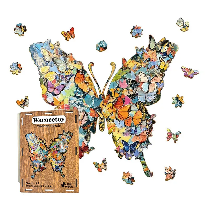 118/162 Uds. Rompecabezas de madera con forma Irregular de mariposa, juego para aliviar el estrés, regalos de cumpleaños y Navidad, juguetes educativos divertidos