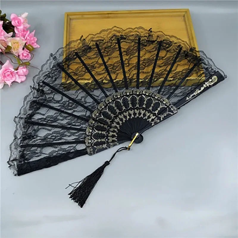 Vintage Folding Lace Fan, Chinese Decorations, Hand Held Fans, Wedding Dance Crafts, Home Performance Props, Crafts Gifts