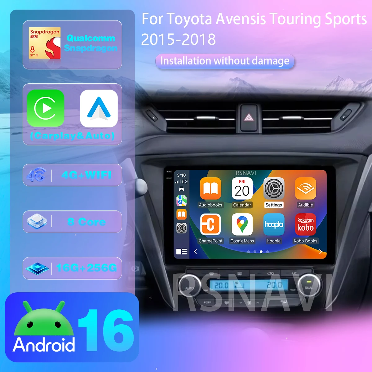 Für Toyota Avensis 2018 2019 2020 Android 16 Carplay Autoradio Multimedia GPS-Player Stereo Video Stereo DVD Qualcomm Bildschirm
