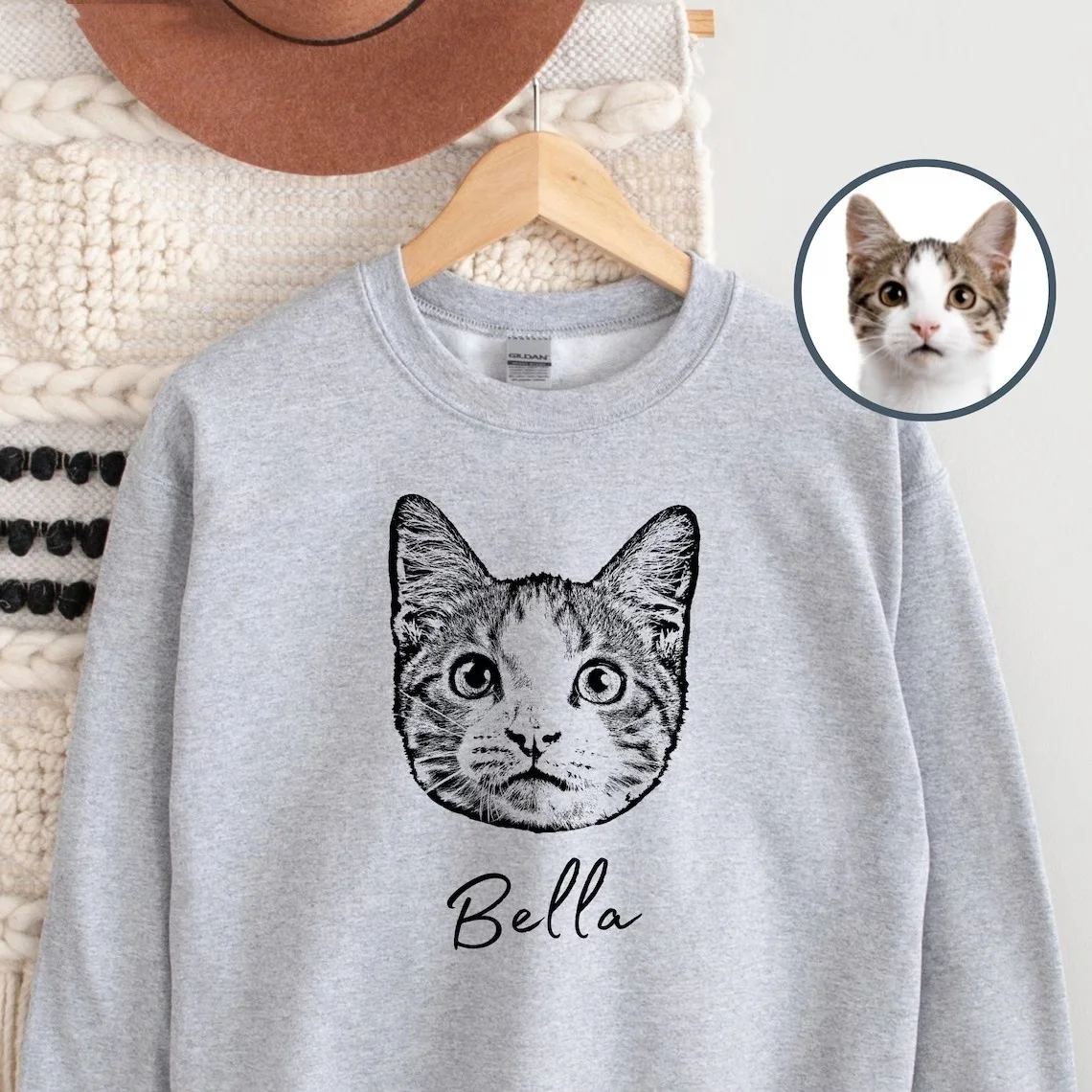 Custom Pet Sweater Using Pet Photo + Name Custom Dog Portrait Sweater Personalized Dog Pullover Dog Cat Sweatshirt Dog Mom Gift