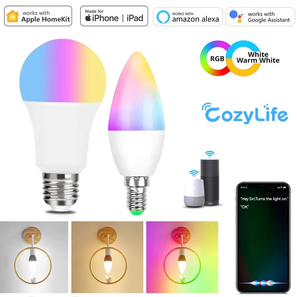 5W 9W Smart Lamp LED Bulb E27 E14 Wifi RGBCCT Dimmable Light Bulb IOS/Android For Apple Homekit Siri Voice Alexa Google Control