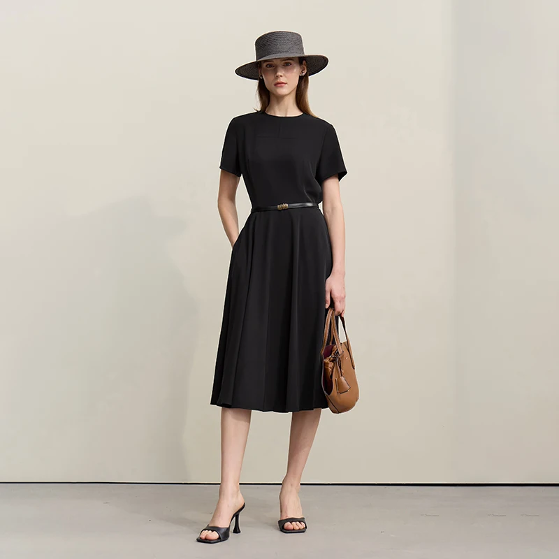Elegant Women's Short Sleeve Dress with Pockets - Spring 2026