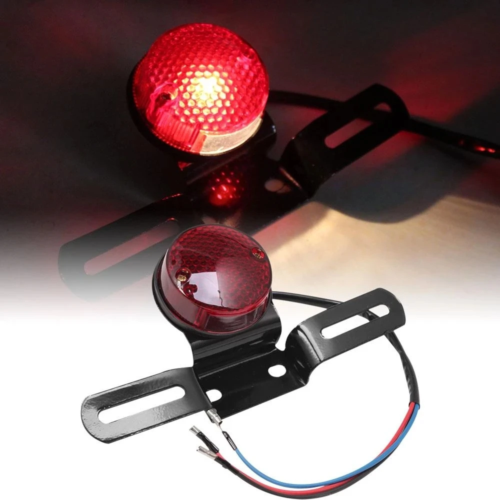 ROUND RED LED MOTORCYCLE ATV TAIL BRAKE STOP RUNNING LIGHT LICENSE PLATE BRACKET