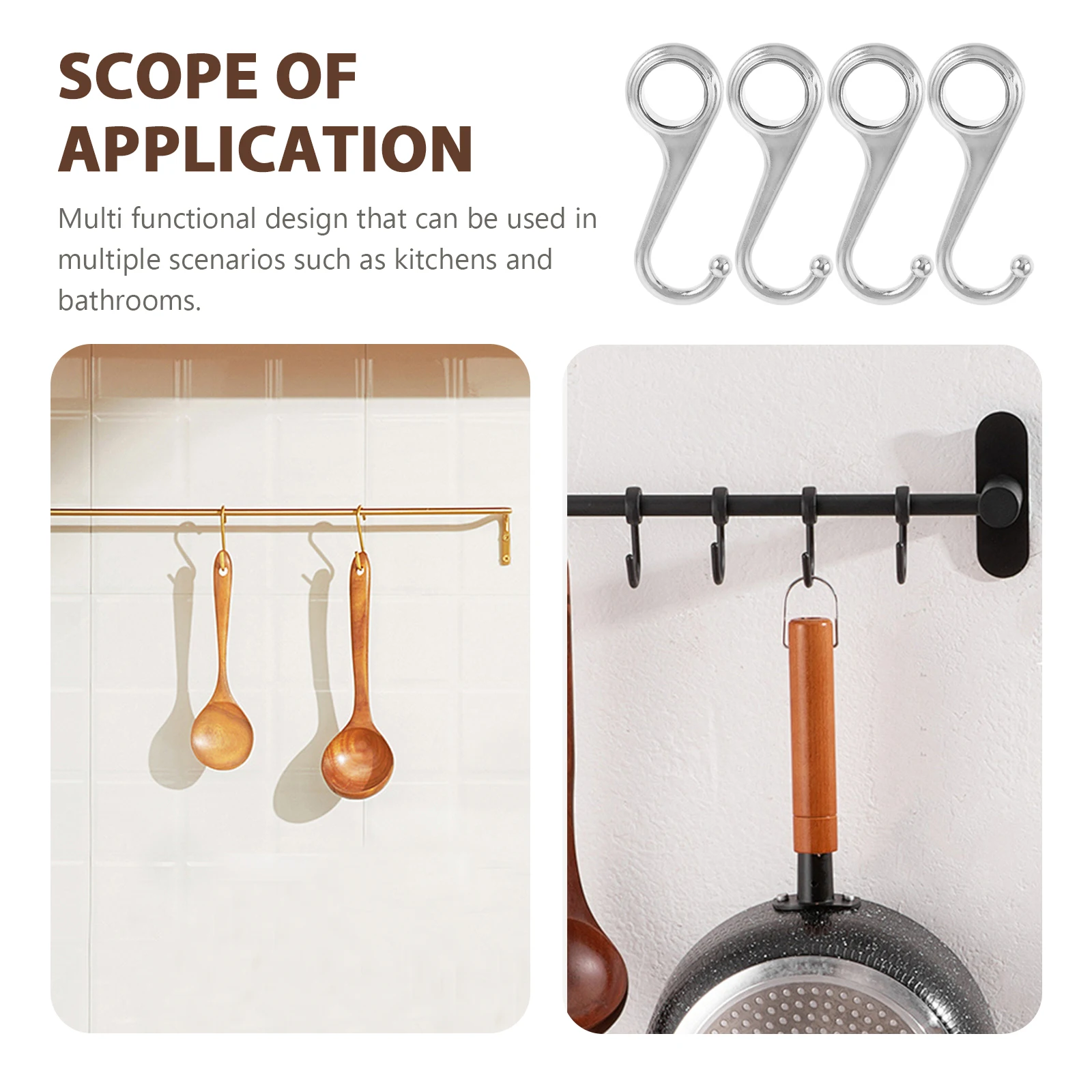 

5pcs Multipurpose Hooks Metal Kitchen Bathroom Home Closet Coat Hanger Strong Durable Modern Simple Design Storage Solution