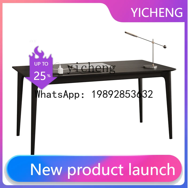 

X9 black solid wood desk study computer desk modern living room large long office study table socket
