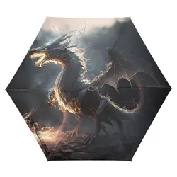 Flying Dragon Rain Umbrellas Western Magical Creatures Windproof Folding Travel Umbrella Portable Umbrella for Adults Teens Boys