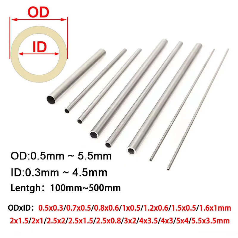 304 Stainless Steel Round Capillary Seamless Straight Tube 0.5x0.3mm 2x1 3x1mm 3x2mm 4x2mm 4x3mm 5x3mm5x4mm 200mm/300mm Long