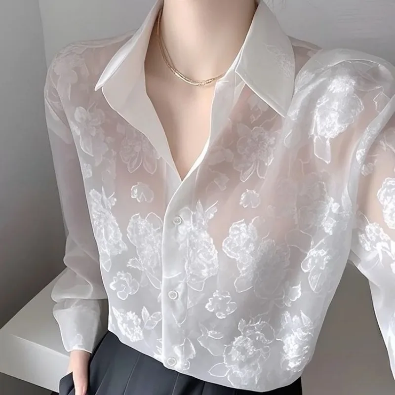 Sonnenschutzhemd für Damen, Frühjahr 2025, neu, einzigartig, schön, Bürodame, gut aussehendes Oberteil mit langen Ärmeln im französischen Stil