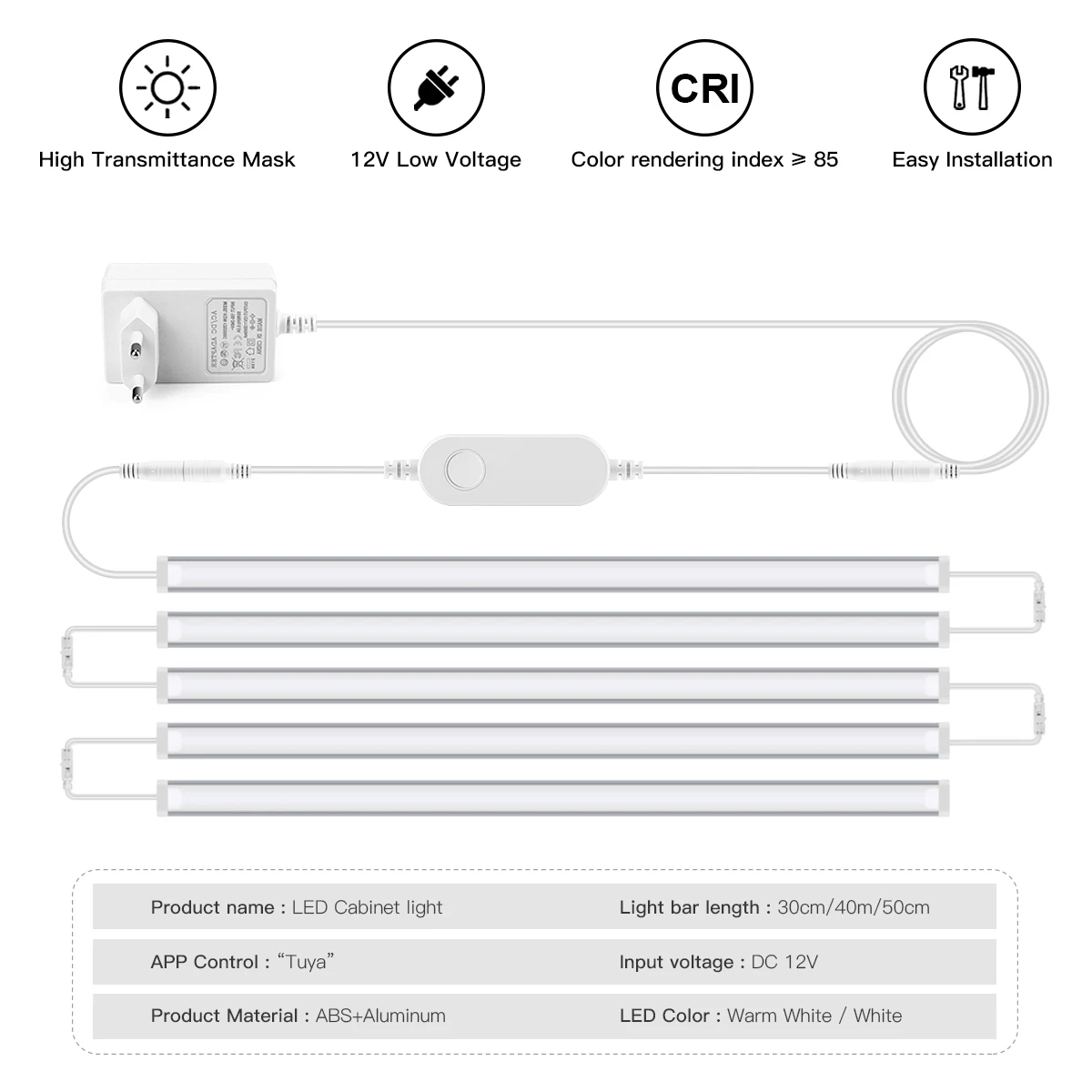 Zigbee LED Cabinet Lights Bar Kit 30/50CM Dimmable Dual White Kitchen Shelf Closet Decor Tuya App/Voice Control for Google Alexa