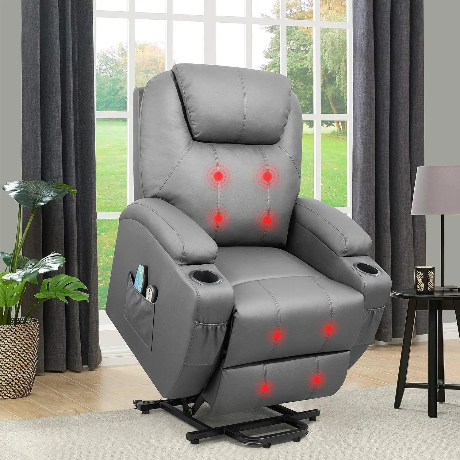 Power Lift Recliner Chair PU Leather for Elderly with Massage and Heating Ergonomic Lounge Chair Classic Single Sofa wi