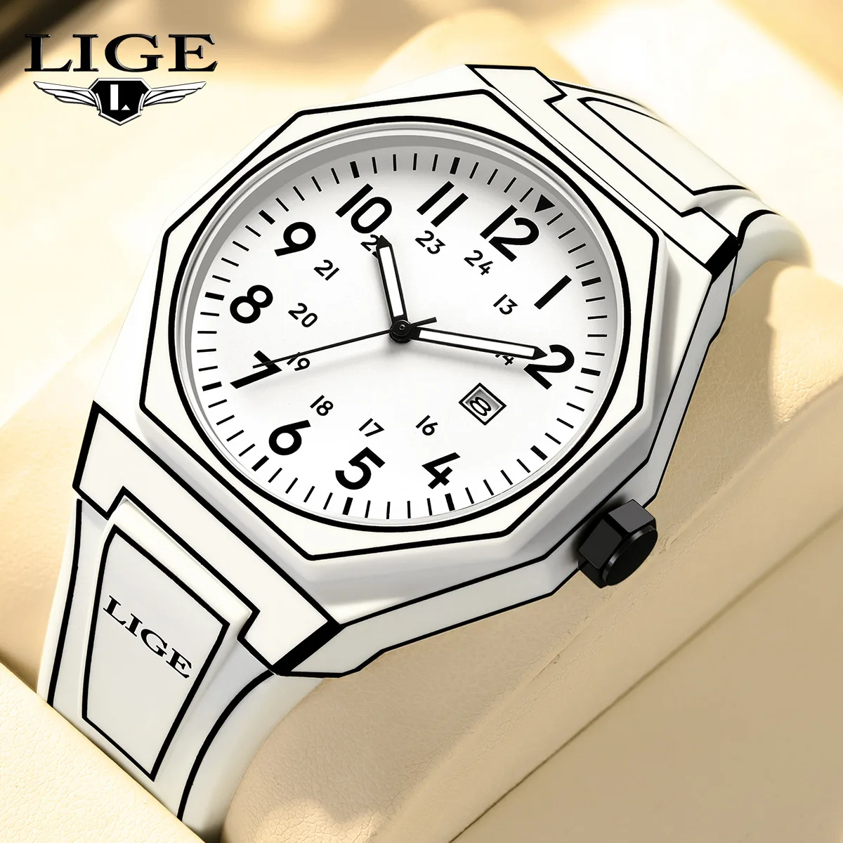 

LIGE Creative Arabic Digital Men's Quartz Watch Modern Minimalist Sketching Design Waterproof Silicone Strap Sport Men Watches
