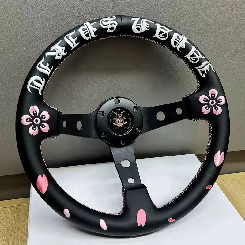 JDM Style Modified Racing Steering Wheel, 320mm Sakura Ghost Head Design, Microfiber Leather