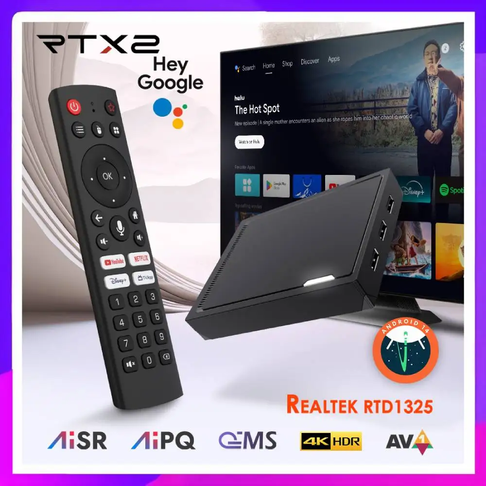 Realtek1325 Процессор Медиаплеер RT-X2 Android 14.0 Поддержка телеприставки AI-PQ AI-SR 1000M 2T2R Wifi5 BT5.2 Android 14 TV Box
