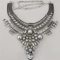 2024 New Indian Vintage Statement Metal Necklace Earrings Women Jewelry Sets Boho Retro Maxi Collar Necklace With Crystal Pearls