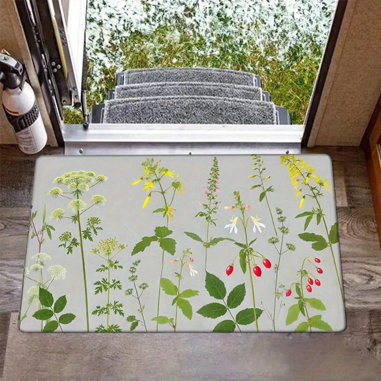 Flannel Thickness 0.47inch Thick - 1pc Door Mat, Floral Print Absorbent Non-Slip Area Mat, Comfortable Floor Mat, Machine Washable For Entryway Kitchen Living