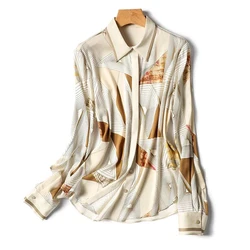 Элегантный стильный женский топ на каждый день и на рабочем месте, изящный дизайн, женская блузка с шикарным принтом и пуговицами