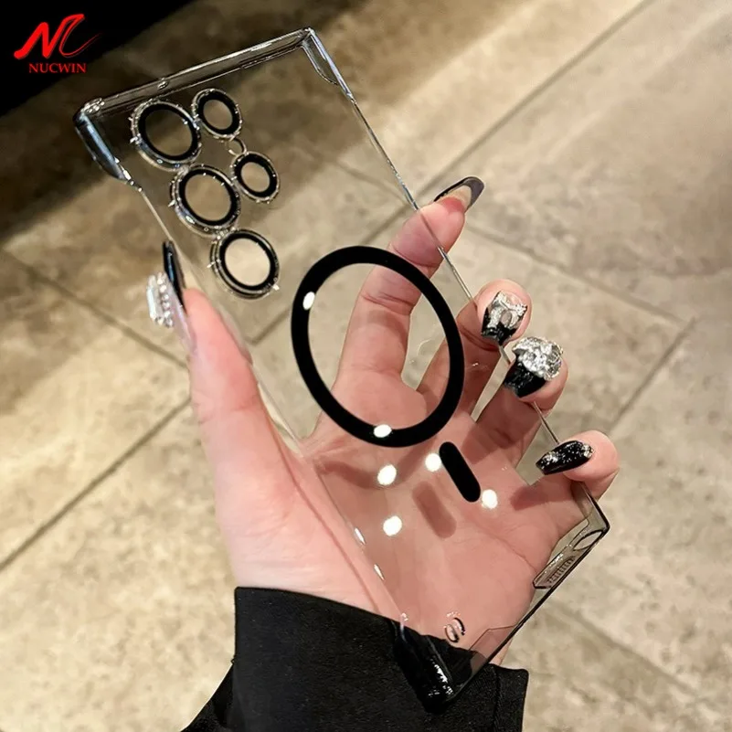 Ультратонкий безрамочный чехол Magsafe для Samsung Galaxy S23 S22 Ultra S24 Plus, прозрачный матовый прозрачный чехол с твердостью S24 Ultra из поликарбоната