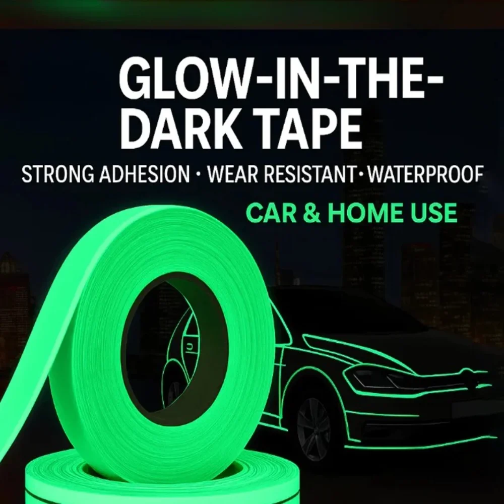 Self-adhesive Luminous Tape Night Vision Glow Stickers DIY Home Decoration Warning Fluorescent Safety Tapes for Party, 5 Pieces