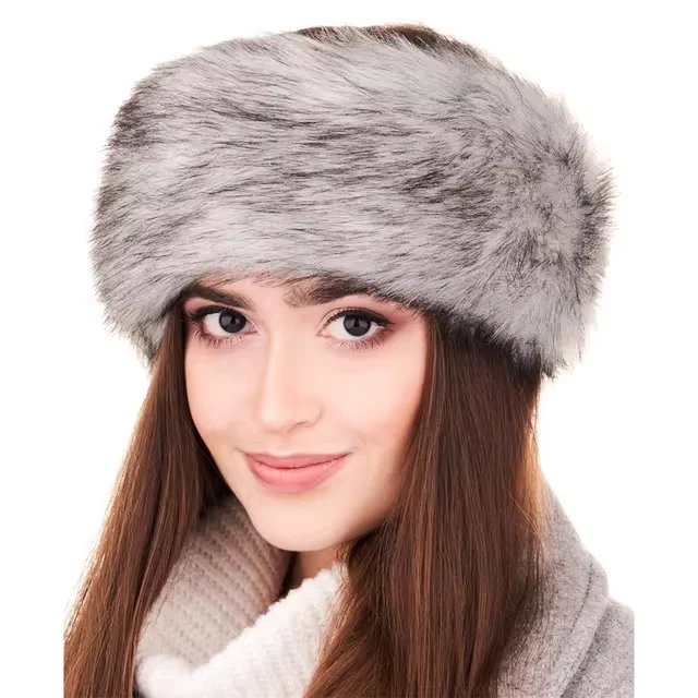 Fashion Winter Thick Furry Turban Hat Fluffy Russian Faux Fur Women Girl Fur Headband Winter Outdoor Headband Earwarmer Ski Hats