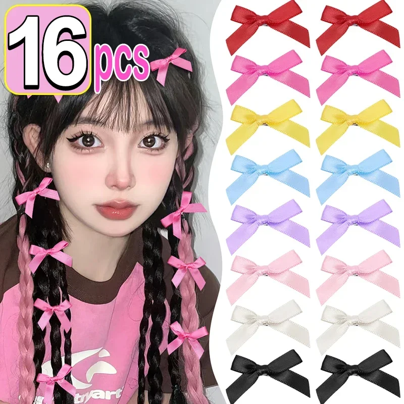 8/16PCS Bowknot Hair Clips Sweet Ballet Ribbon Bow Hairpins Bang Clip Korean Girls Mini Grabs Clips Headwear Hair Accessories