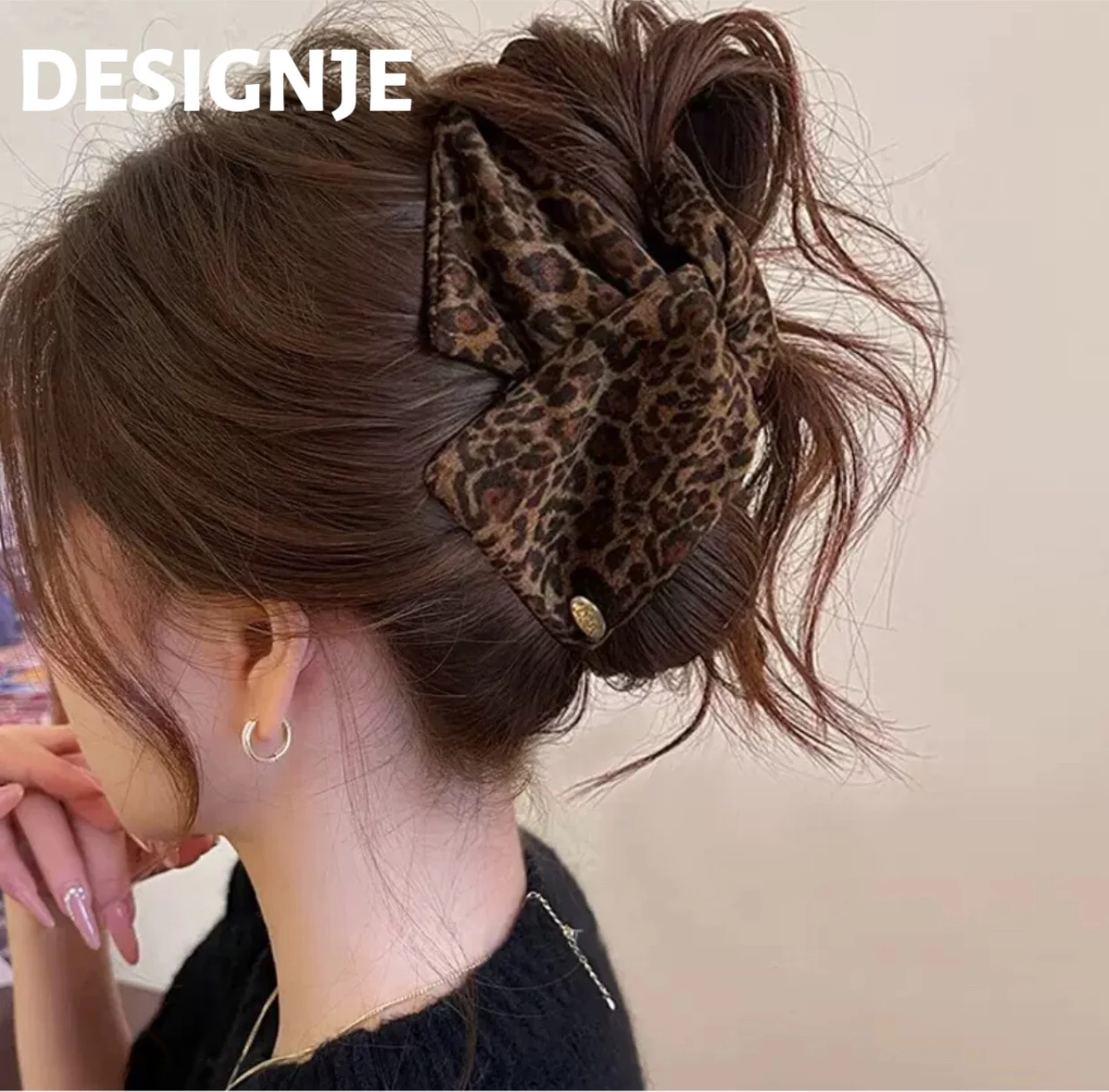 

Заколка-краб с леопардовым принтом и золотой этикеткой, треугольная, женская, 13 см, большая, для объема волос, аксессуар для волос, премиум-класс