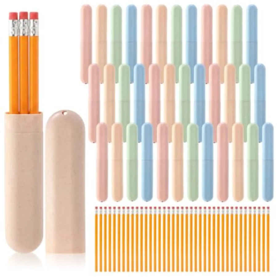 36 Sets Travel Toothbrush Holders with Pencils Bulk Portable Pastel Toothpaste Travel Cases Multipurpose Pencils with Erasers S