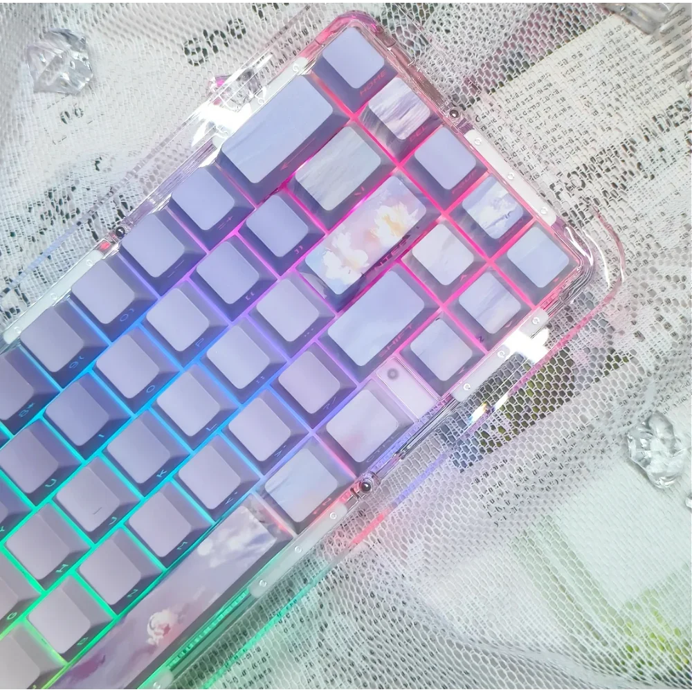 

130 Monet Water Lily Keycaps PBT Side Engraved Translucent Purple Cherry Keycaps for MX Switch Gamer Keyboards