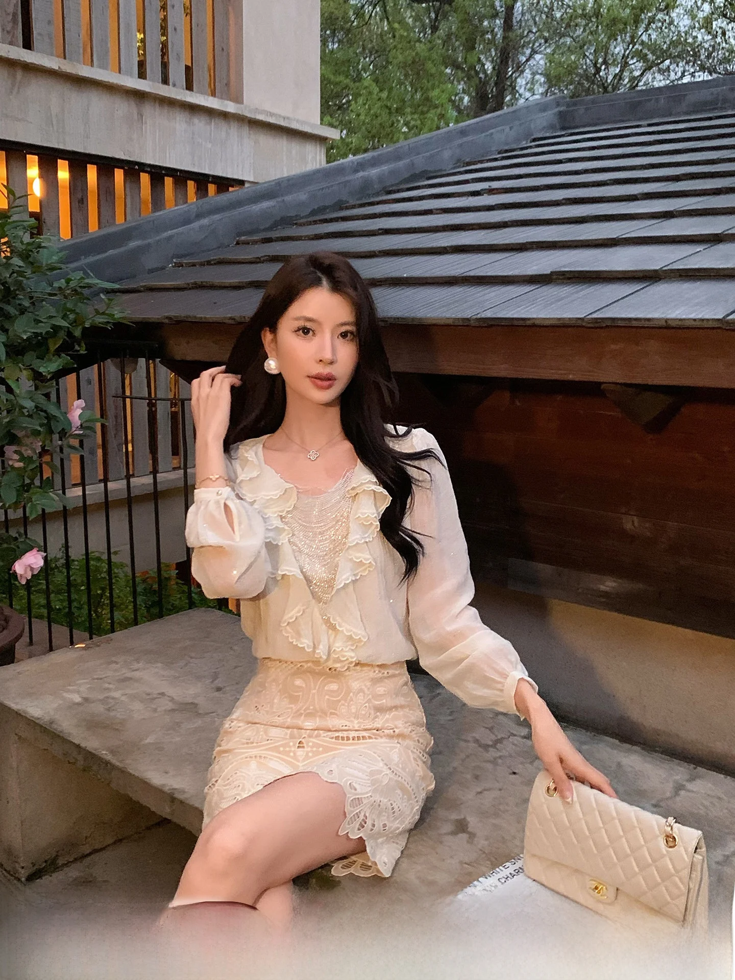 

Elegant V-Neck Bubble Sleeve Linen Shirt Women's Spring Fashion Chiffon Top KingUsefulNatual Coconut Dream Moccasin Color