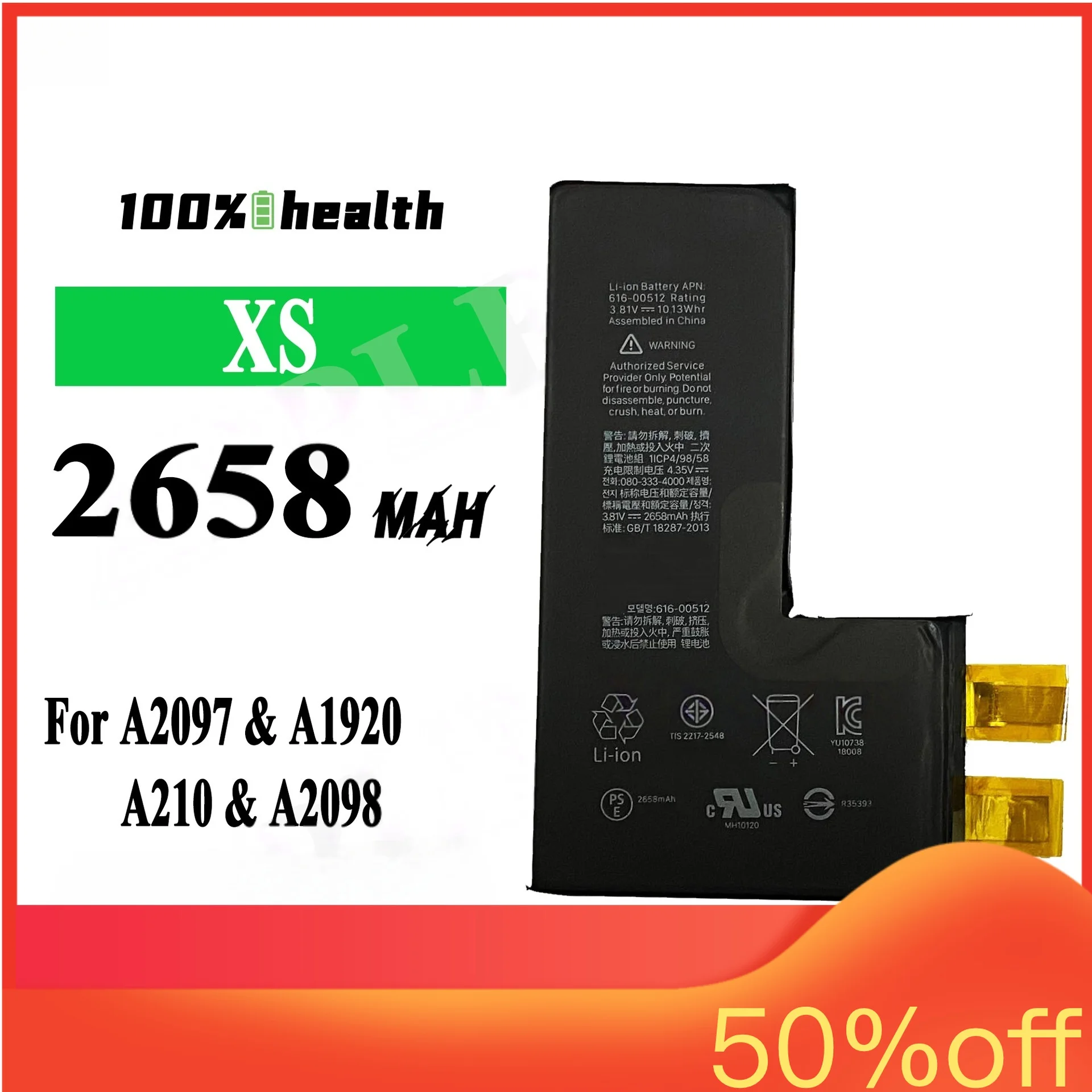 For IPhone XS 2658mAh Mobile Battery for Apple A2097 A1920 A2100 A2098 High-quality 100% Healthy Lithium Battery