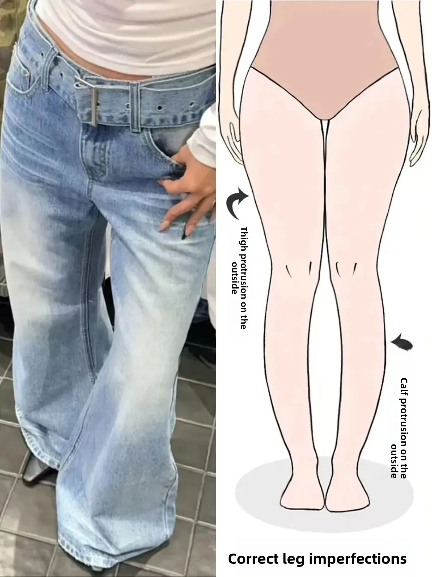 

Retro Washed Wide Leg Denim Jeans Women's Belted High Waist Trousers Pear Shape Body Design Casual Straight Cut All Seasons