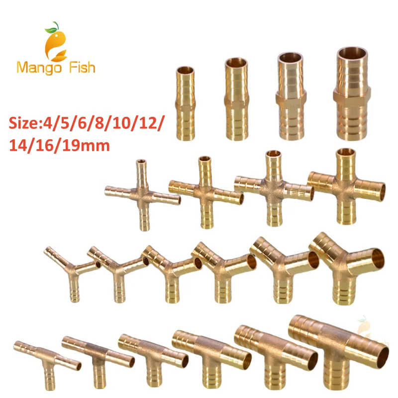 Brass Barb Pipe Fitting Straight Elbow T Y X Shape 2 3 4 Way Connector for 6mm to 19mm 8mm 10mm 14mm 16mm 4mm Copper Water Tube