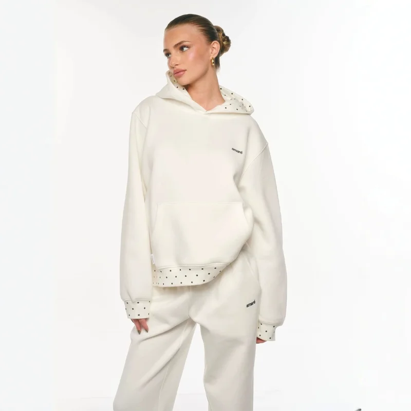 2026 Neuer Damen-Hoodie mit Polka-Dot-Detail, Oversized-Sweatshirt, Locker Sitzender Pullover mit Kängurutasche, Lässige Streetwear-Herbst-Oberteile – Detail 3
