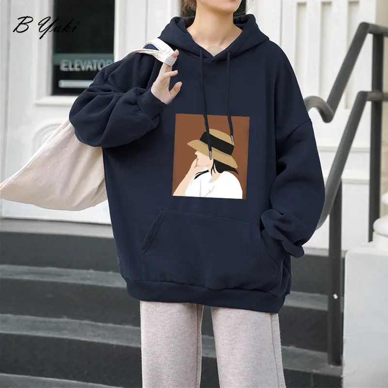 Blessyuki Cute Girl Graphic Printed Sweatshirt Women Winter Cotton Long Sleeve Hoodies Female Elegant Loose High Street Pullover