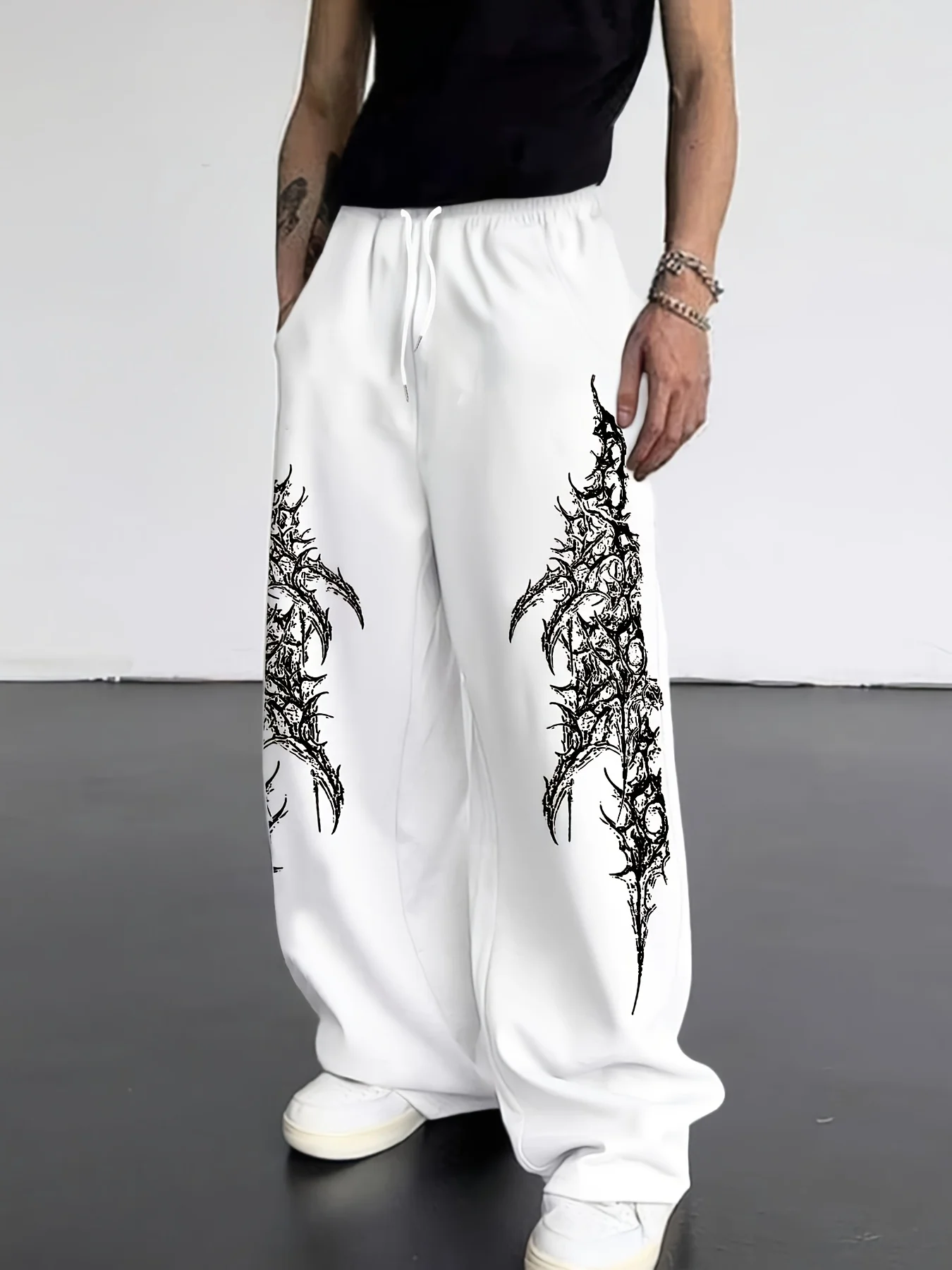 Men's Jogging Pants with Unique Gothic Style Printed Street Hip-hop, Elastic Waistband Tie, Comfortable Pants